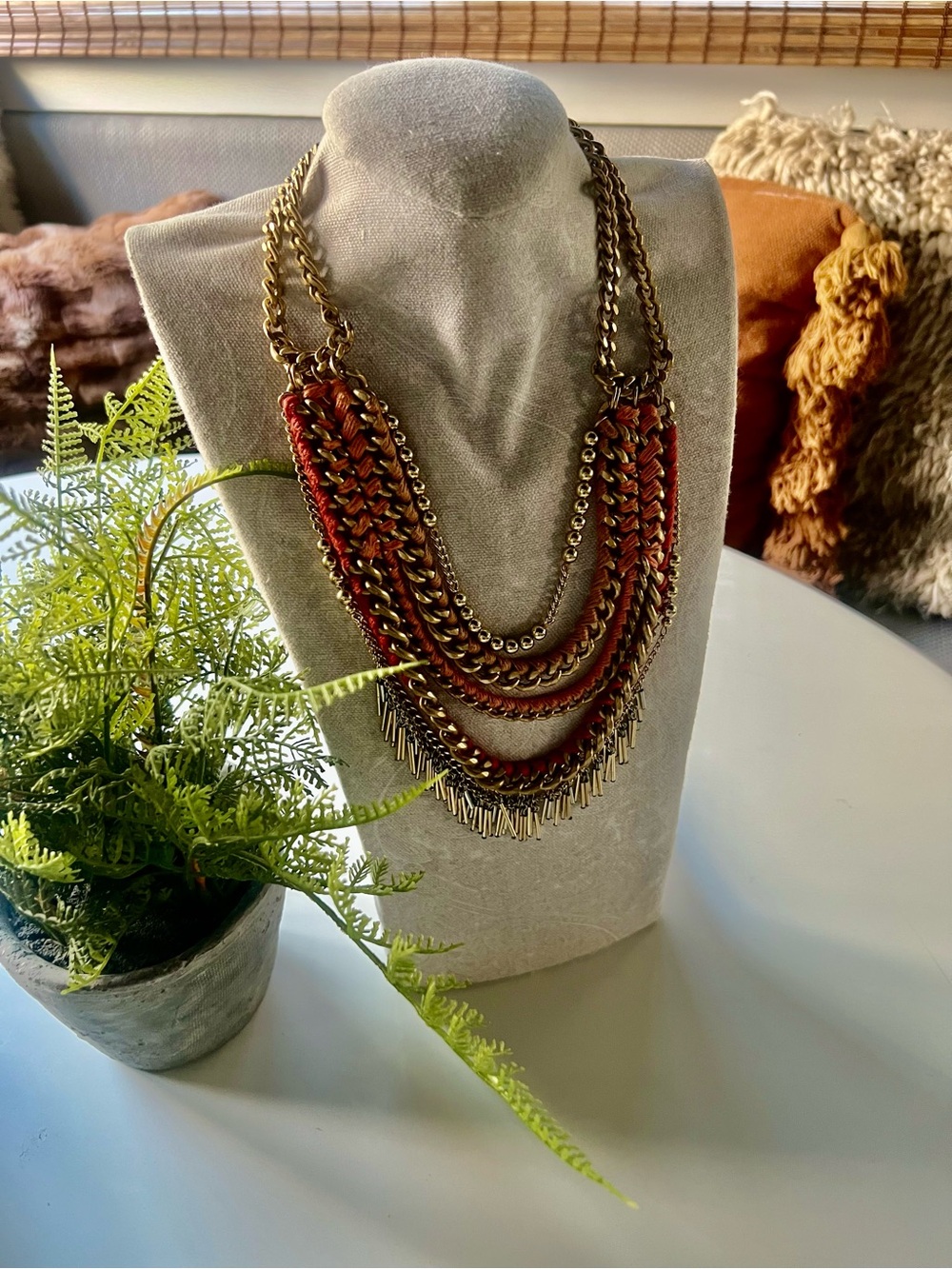 Stella & Dot Gold and Rust Layered Statement Necklace